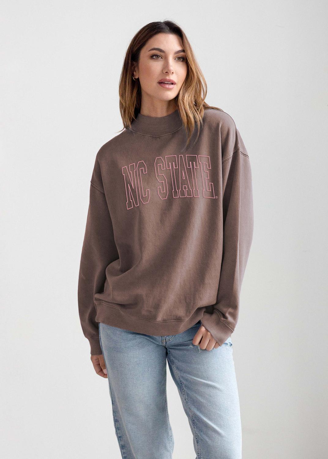 Chocolate Brown Ladies Mock-Neck Sweatshirt - NC State | Wolfpack